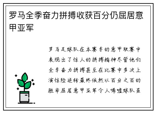 罗马全季奋力拼搏收获百分仍屈居意甲亚军